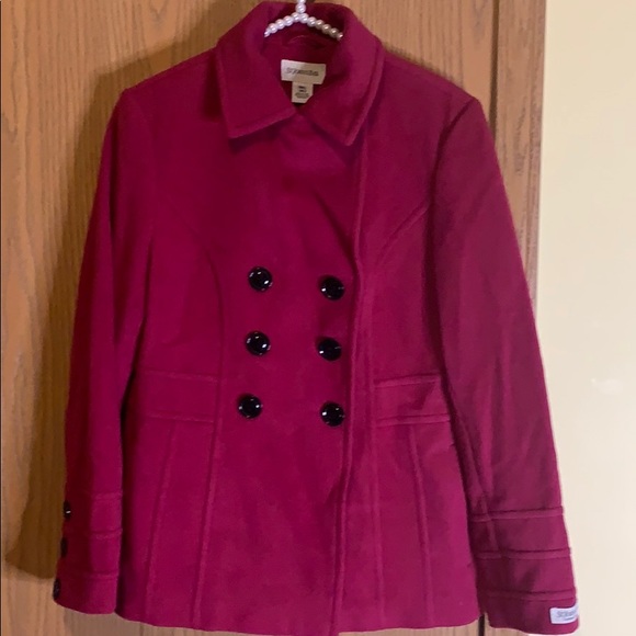 Berry color Pea coat with black buttons - Picture 1 of 7